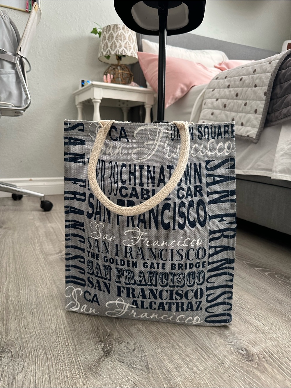 San Francisco Text Canvas Tote Bag - Navy and Cream